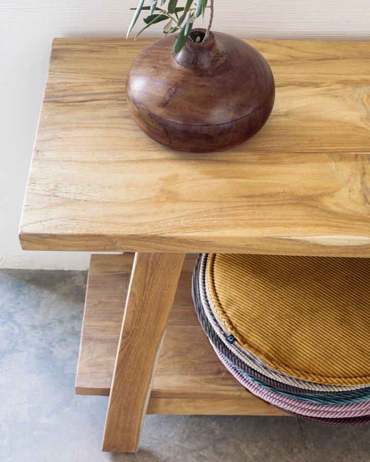 KAVE HOME Safara benk, med hylle naturlig resirkulert teak (150x32)