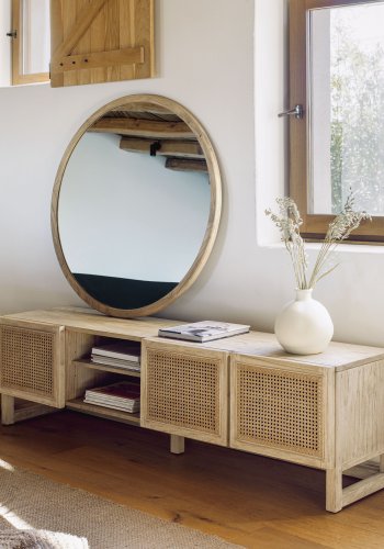 KAVE HOME Alun veggspeil, rundt - speilglass og naturlig mindi-tre (100)