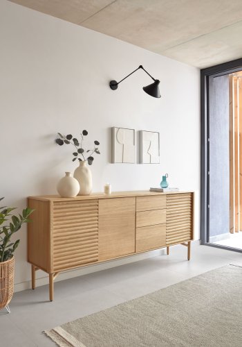 KAVE HOME Lenon skjenk m. 3 drer og 3 skuffer - naturlig eik (200x45)