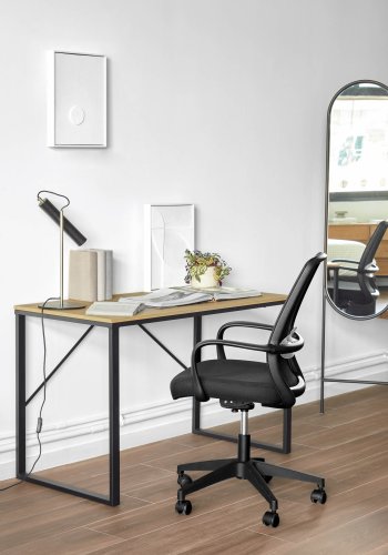 KAVE HOME Melva skrivebordsstol, justerbar, med armlener, hjul og svingfunksjon - svart stoff og plast