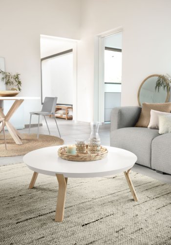 KAVE HOME Dilos salongbord, rundt - hvit MDF og naturlig ask (90)