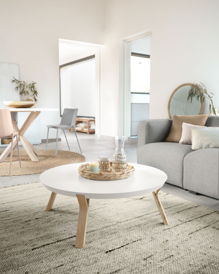 KAVE HOME Dilos salongbord, rundt - hvit MDF og naturlig ask (90)