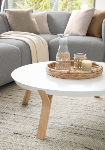 KAVE HOME Dilos salongbord, rundt - hvit MDF og naturlig ask (90)