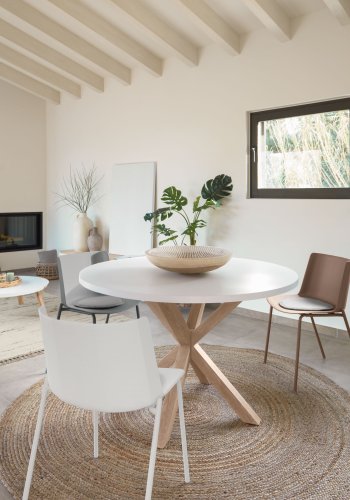 KAVE HOME Full Argo spisebord, rundt - hvit melamin og naturstl med treeffekt (120)