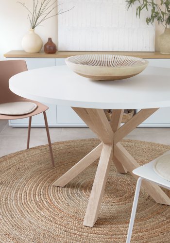 KAVE HOME Full Argo spisebord, rundt - hvit melamin og naturstl med treeffekt (120)
