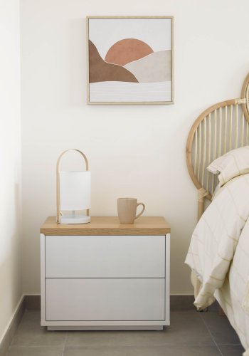 KAVE HOME rund Zayla bordlampe - hvit bomull og stl, naturlig bk