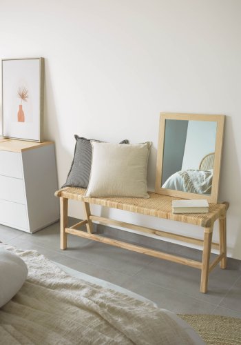 KAVE HOME Beida benk, rektangulr - naturlig rotting og teak (120x40)