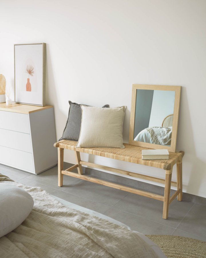 KAVE HOME Beida benk, rektangulr - naturlig rotting og teak (120x40)