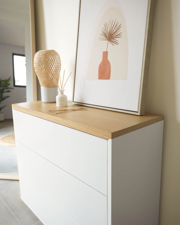 KAVE HOME Abilen 3-skuffers eikefiner og hvitlakkert kommode 90 x 75 cm FSC 100%