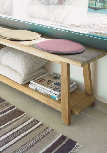 KAVE HOME Safara benk, med hylle naturlig resirkulert teak (150x32)