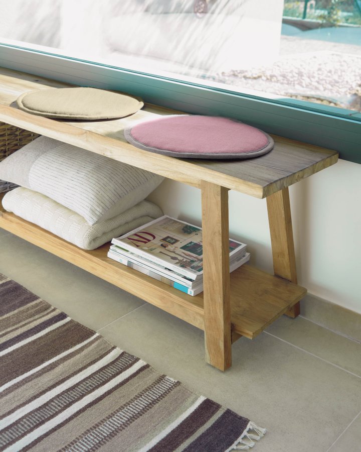 KAVE HOME Safara benk, med hylle naturlig resirkulert teak (150x32)