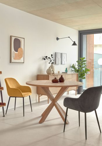 KAVE HOME Full Argo spisebord, rundt - naturlig melamin og naturstl med treeffekt (120)