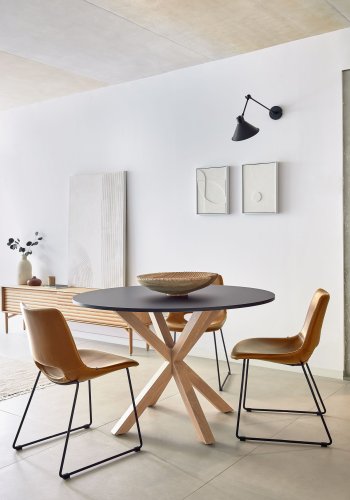 KAVE HOME Full Argo spisebord, rundt - svart tre og naturstl med treeffekt (120)