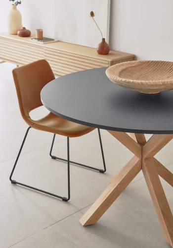 KAVE HOME Ziggy spisestol - lysebrun PU og sort stl