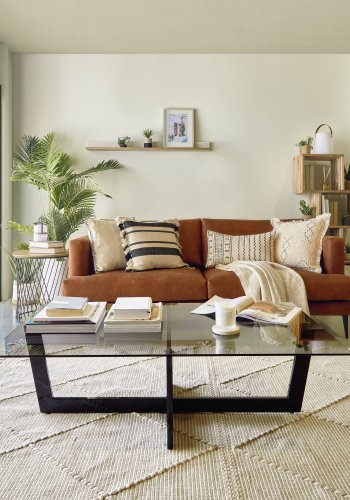 KAVE HOME Plum salongbord - grtt/svart glass/stl, rektangulrt (120x70)