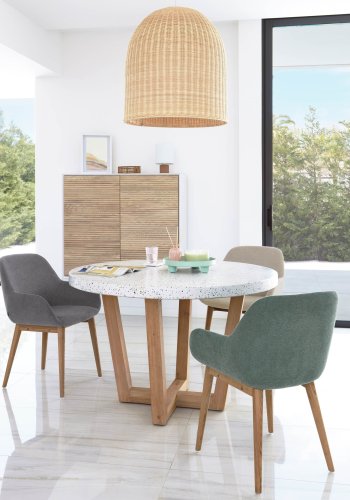 KAVE HOME Konna spisebordstol, med armlener - grnn polyester og brunt ask