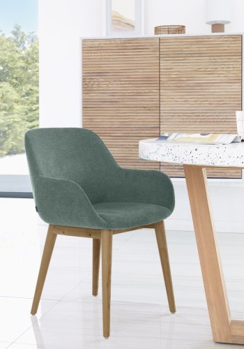 KAVE HOME Konna spisebordstol, med armlener - grnn polyester og brunt ask