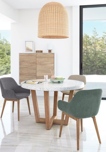 KAVE HOME Shanelle spisebord, rundt - hvit terrazzo og massivt akasietre ( 120)