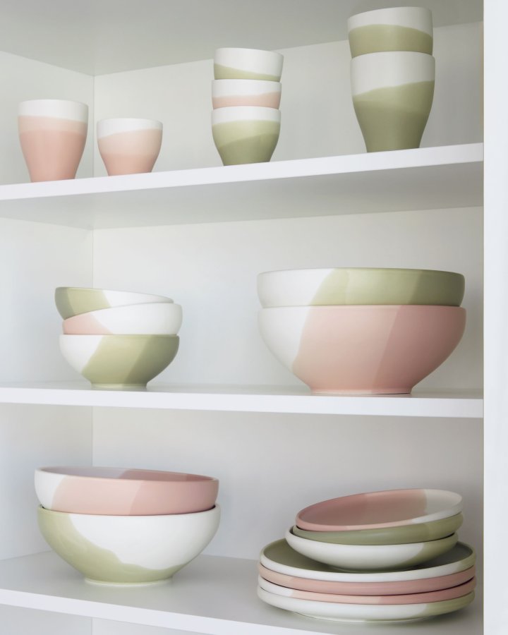 KAVE HOME Sayuri stor skl - grnt og hvitt porselen (24,3)