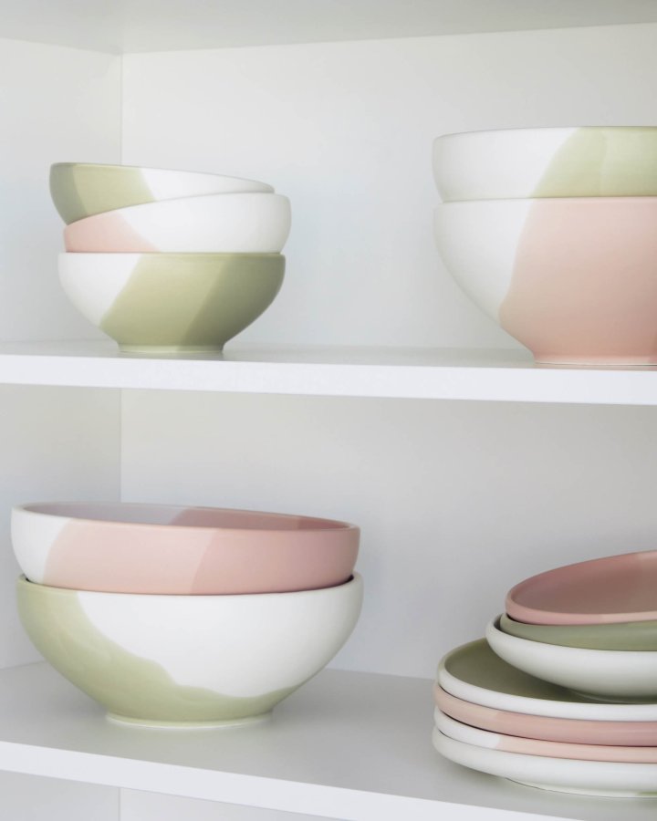 KAVE HOME Sayuri stor skl - grnt og hvitt porselen (24,3)