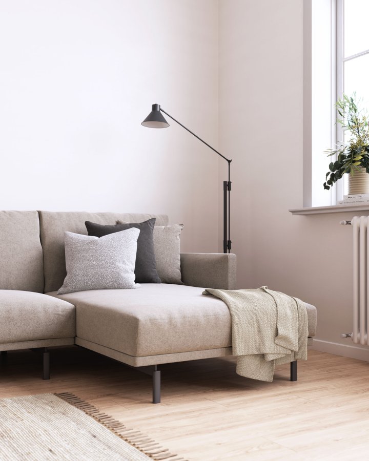 KAVE HOME Galene 4-manns sofa, med hyre sjeselong - beige resirkulerte fibre og jern