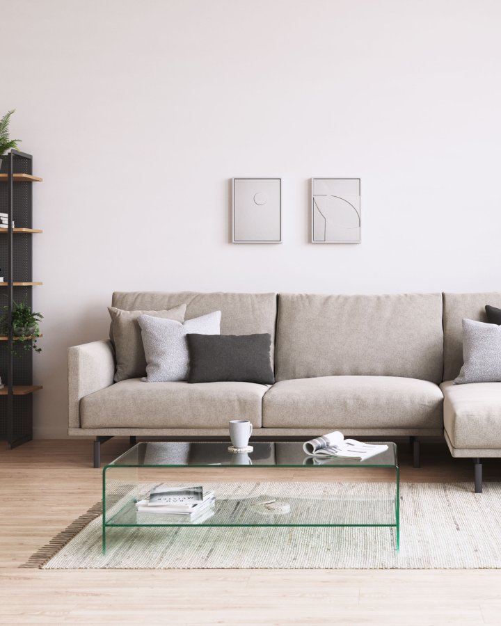 KAVE HOME Burano sofabord, m. hylde - klar glas (110x55)