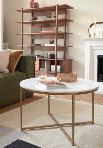 KAVE HOME rundt Sheffield salongbord - hvit marmor og gullmetall (80)