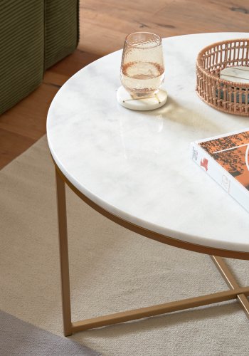 KAVE HOME rundt Sheffield salongbord - hvit marmor og gullmetall (80)