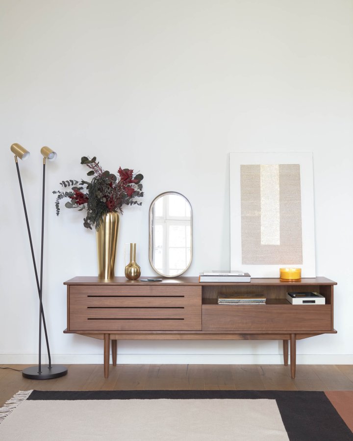 KAVE HOME Carolin TV-bord, m. 1 dr og 1 skuff - brun valnttfiner og valntttre (180x45)