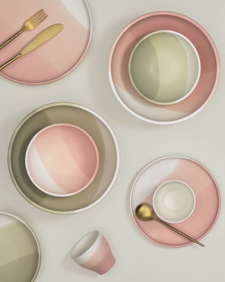 KAVE HOME Sayuri stor skl - rosa og hvitt porselen (24,3)