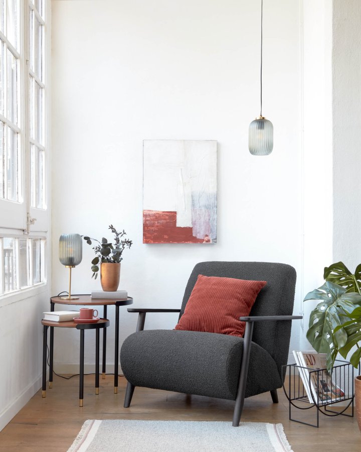 KAVE HOME Hestia bordlampe - grtt glass og messingmetall