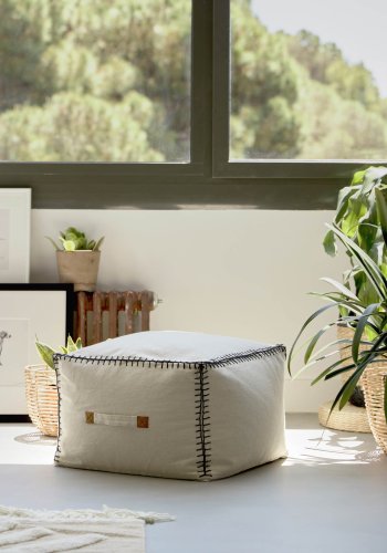 KAVE HOME Anahi puff, rektangulr - beige bomull (45x30)