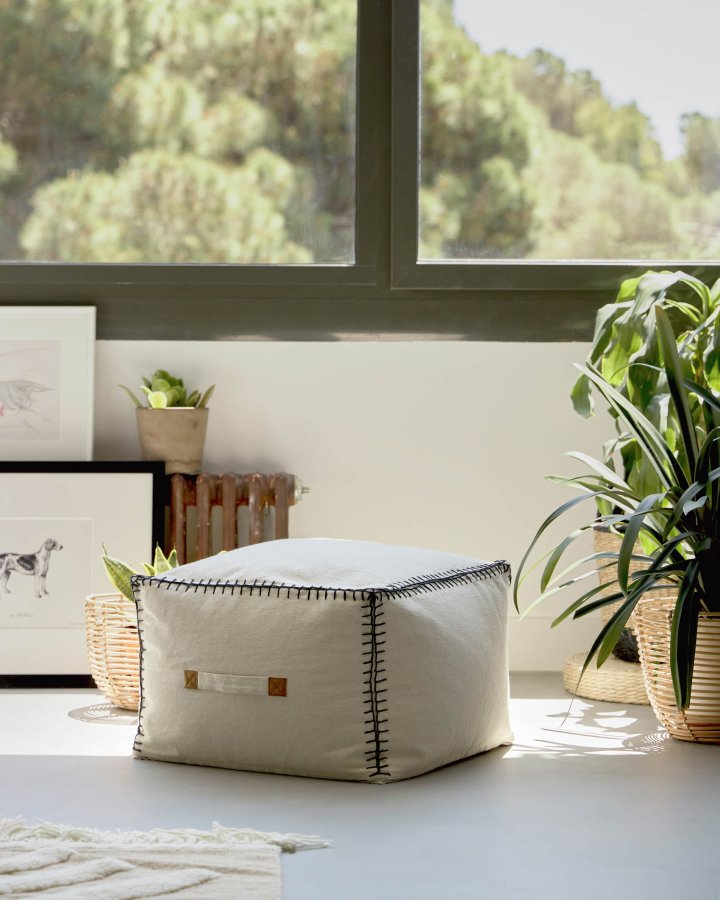 KAVE HOME Anahi puff, rektangulr - beige bomull (45x30)