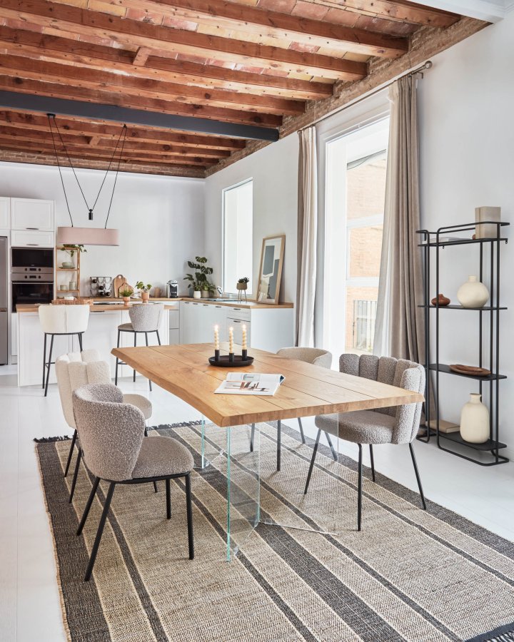 KAVE HOME Ciselia spisestuestol - lysegr stoff og sort stl