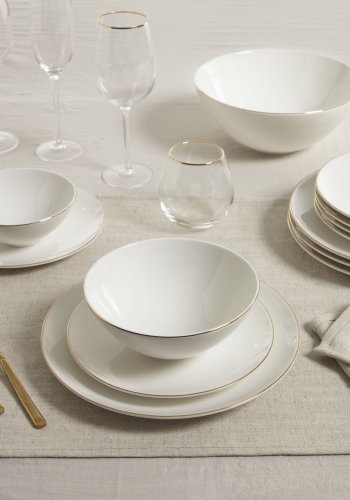 KAVE HOME Taisia stor skl - hvitt og gull porselen (24,5)