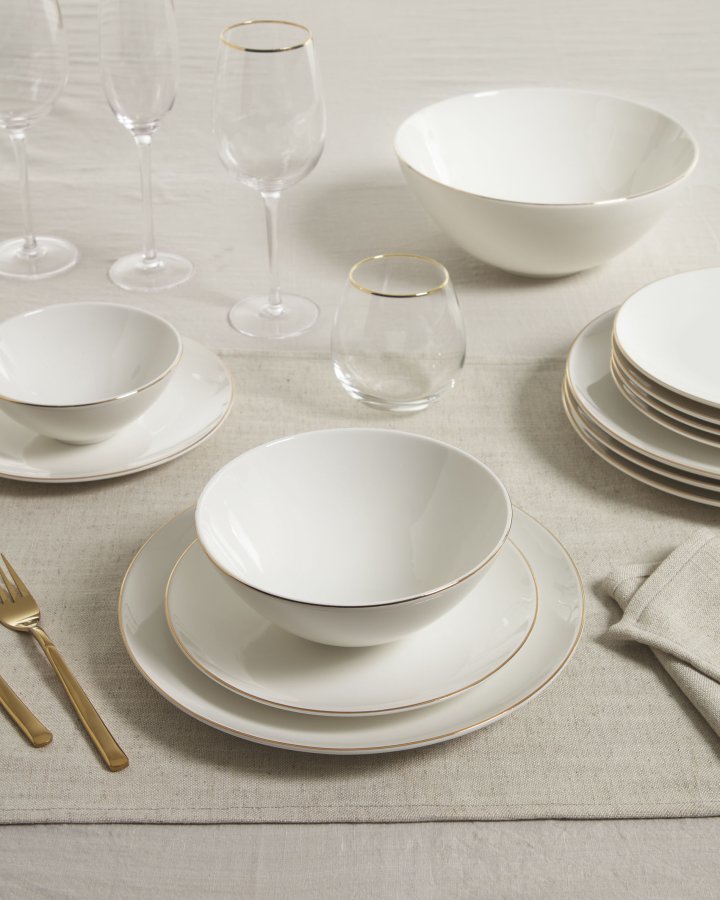 KAVE HOME Taisia stor skl - hvitt og gull porselen (24,5)