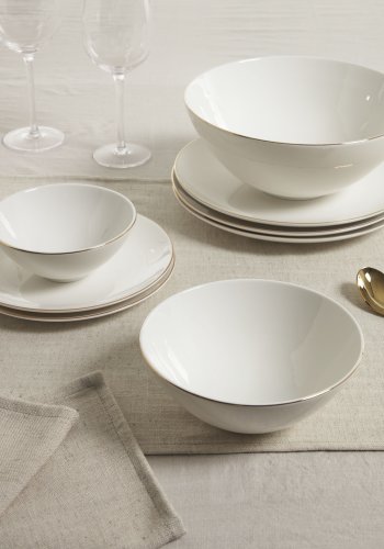 KAVE HOME Taisia stor skl - hvitt og gull porselen (24,5)