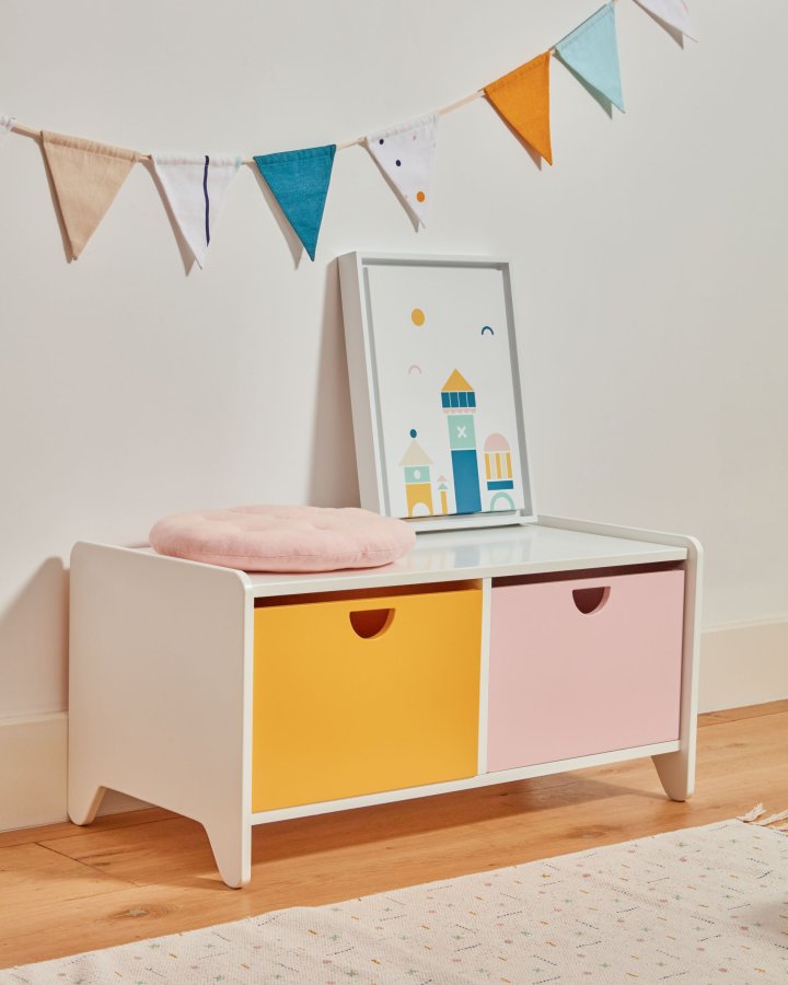 KAVE HOME Nunila barnebokhylle, m. 2 rom - hvit MDF (78x40)