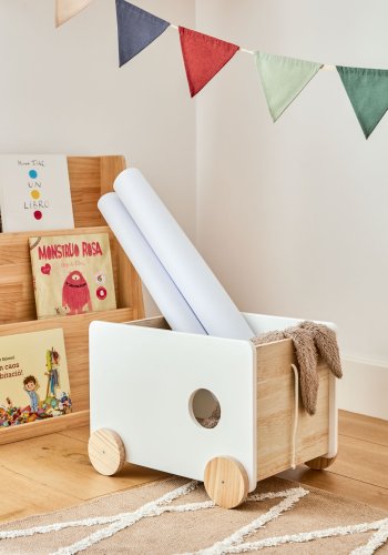 KAVE HOME Bianina barnevogn, med oppbevaring - hvit MDF og naturlig furu (45x34)