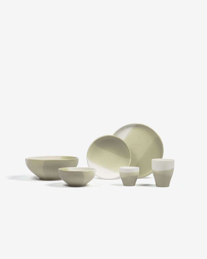 KAVE HOME Sayuri stor skl - grnt og hvitt porselen (24,3)