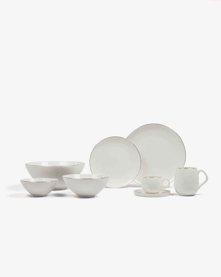 KAVE HOME Taisia stor skl - hvitt og gull porselen (24,5)