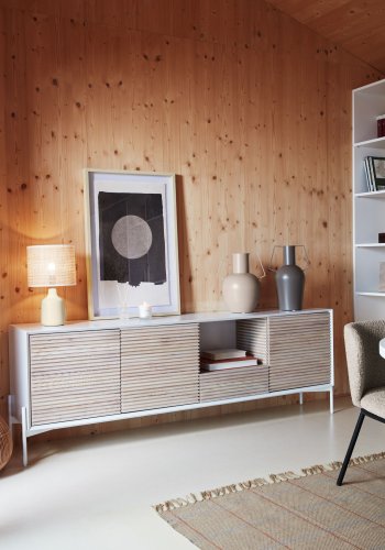 KAVE HOME Naira sirkulrt bilde - glass, beige og svart lerret, polystyren (90x60)