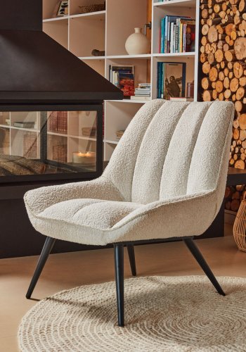 KAVE HOME Marline lenestol - hvitt stoff og sort stl