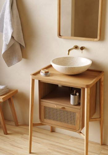 KAVE HOME Sunday Tvättställ för Badrummet, Rund - Vit Terrazzo ( 40 cm)