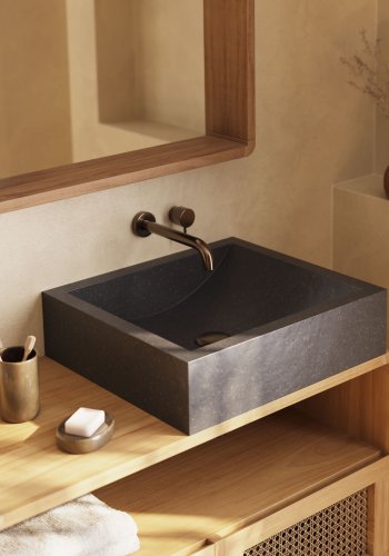 KAVE HOME Sunday Badezimmerwaschbecken, rechteckig – schwarzer Terrazzo (40x45)