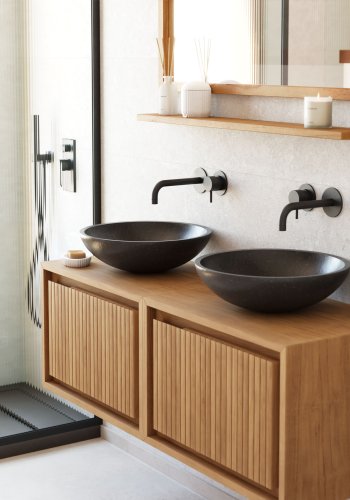 KAVE HOME sndagsvask, rund - svart terrazzo (40)