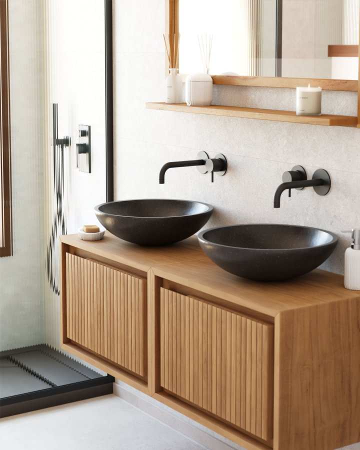 KAVE HOME sndagsvask, rund - svart terrazzo (40)