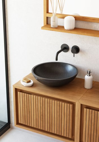 KAVE HOME sndagsvask, rund - svart terrazzo (40)