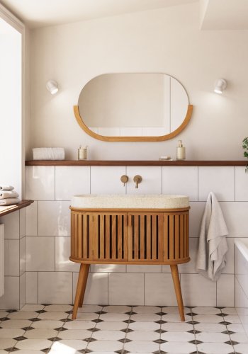 KAVE HOME Rokia veggspeil, ovalt - speilglass og naturlig teak (90x55)