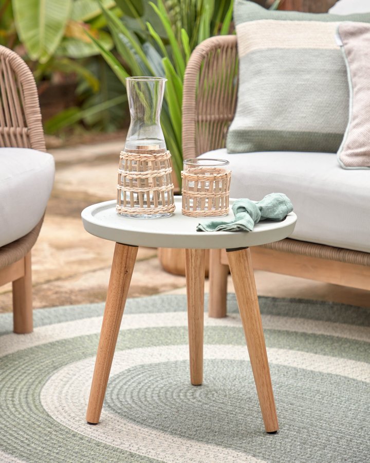 KAVE HOME rund Livy sidebord - gr cement og natur gummitr (40)